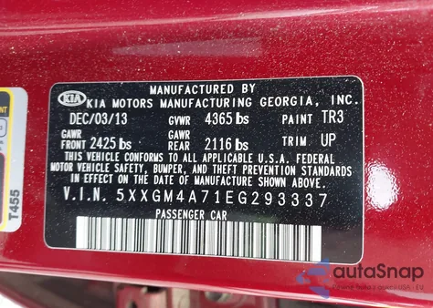 2014 Kia Optima Lx z USA, uszkodzony, nr VIN 5XXGM4A71EG293337